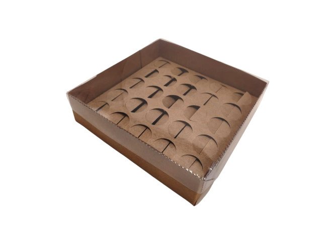 Caixa para 25 Doces KRAFT Tampa PET com Berço 19x19x5 com 10