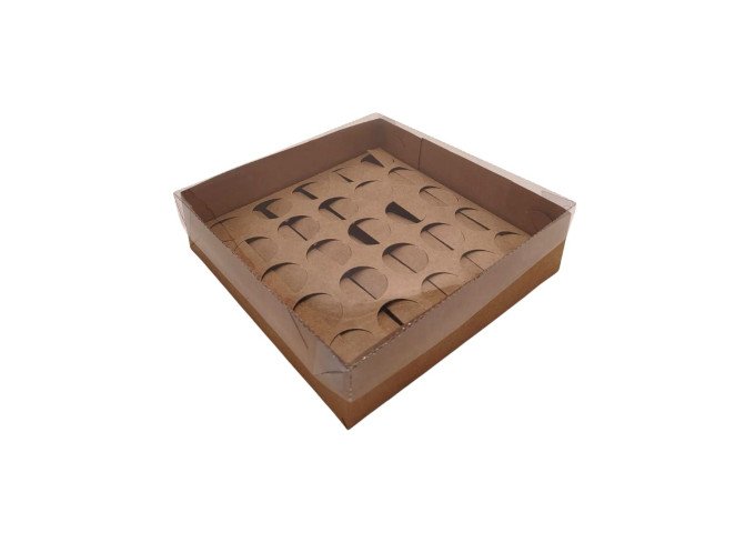 Caixa para 25 Doces KRAFT Tampa PET com Berço 19x19x5 com 10