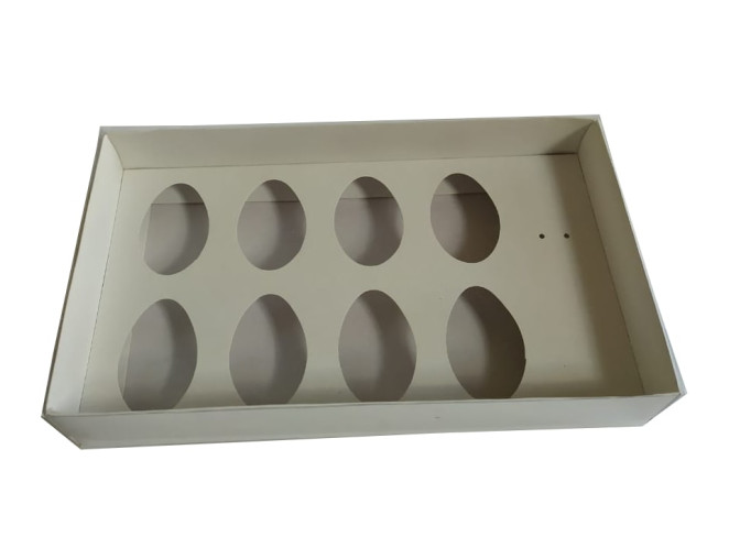 Caixa para Ovo de Colher 8x50gr 27x15x5 BRANCO Tampa PET Com 10