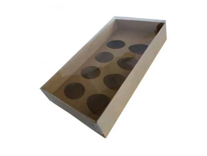 Caixa para Ovo de Colher 8x50gr 27x15x5 KRAFT Tampa PET Com 10