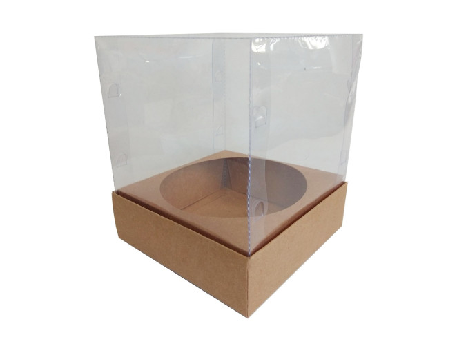 Caixa para Panetone 750 a 1Kg KRAFT Corpo PET Com Berço 17x17x20 C/10