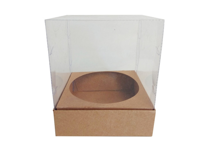 Caixa para Panetone 750 a 1Kg KRAFT Corpo PET Com Berço 17x17x20 C/10