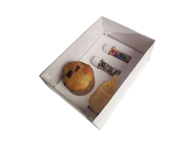 Caixa para Panetone Mini Confeiteiro 22x15,5x9 BRANCO Tampa PET Com 10