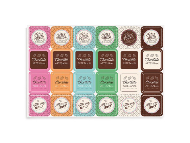 Cartela de Etiqueta Adesiva Chocolatier Páscoa Cromus Com 48 Adesivos