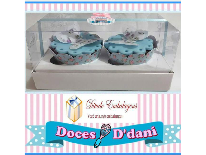 Caixa para 02 Mini Cup Cake 12x6x6 BRANCO Corpo PET Com 10