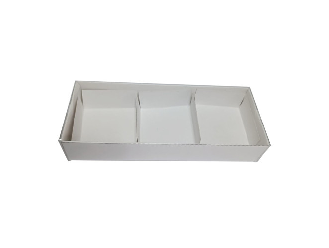 Caixa para 03 Brownie com Pétala 20,6x8,3x3,5 BRANCO Tampa PET Com 10