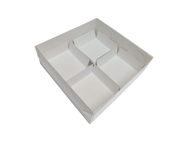 Caixa para 04 Brownie com Pétala 15x15x5 BRANCO Tampa PET Com 10