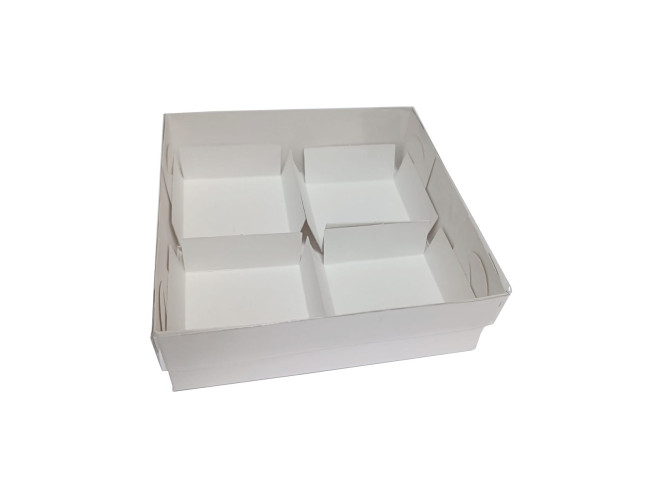 Caixa para 04 Brownie com Pétala 15x15x5 BRANCO Tampa PET Com 10