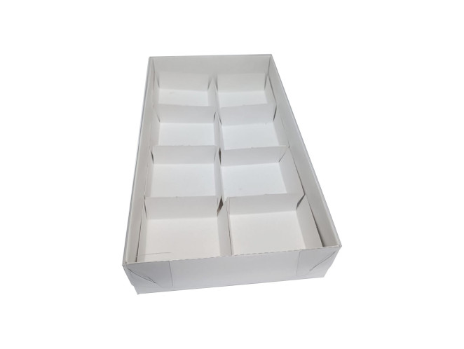 Caixa para 08 Brownie Com Pétala 27x15x5 BRANCO Tampa PET Com 10